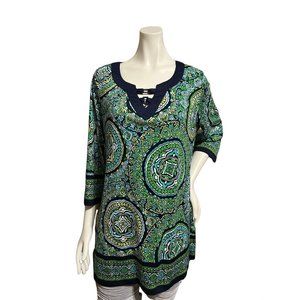 R-Q-T Woman Circle Abstract Green Print Tunic Size XL